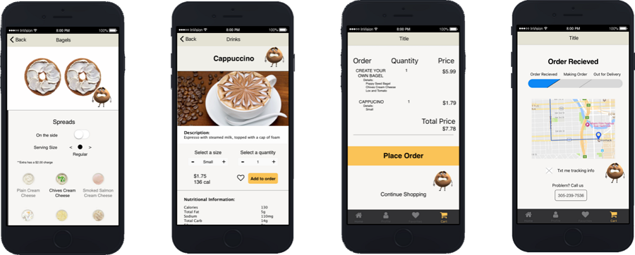 High-Fidelity Prototypes on iPhone for a Cafe