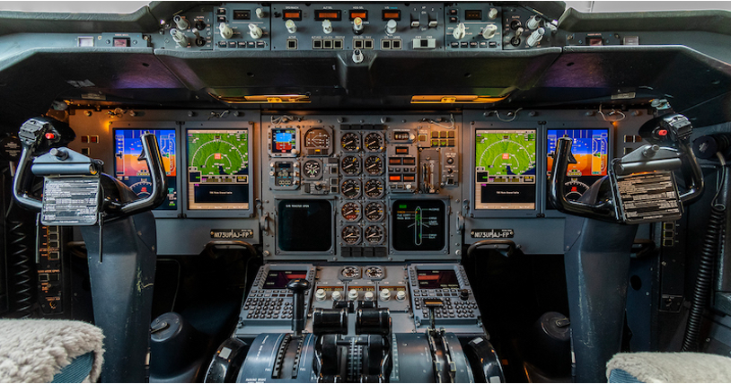 An image of an airplane cockpit