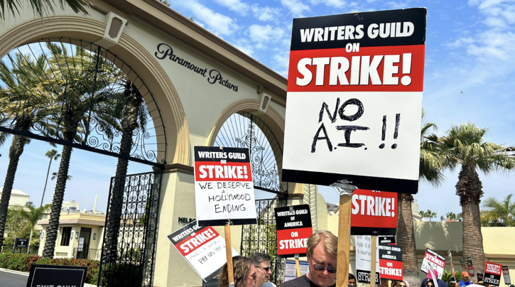 Hollywood writers picket outside of Paramount Pictures